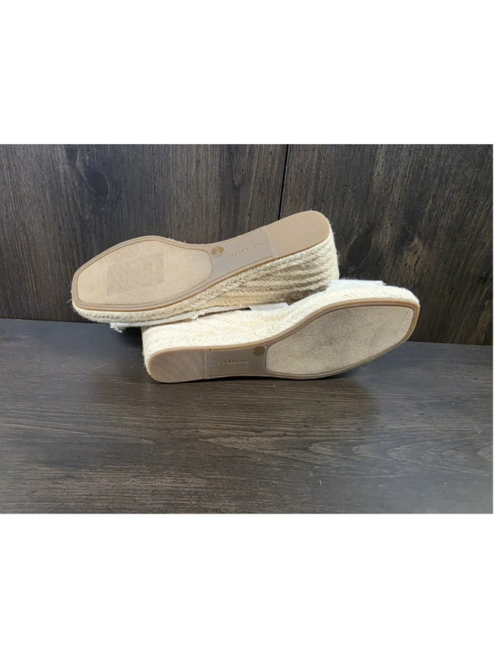 Lucky Brand Gold Beige Linen Wedge Espadrille Platform Sandals 10 M